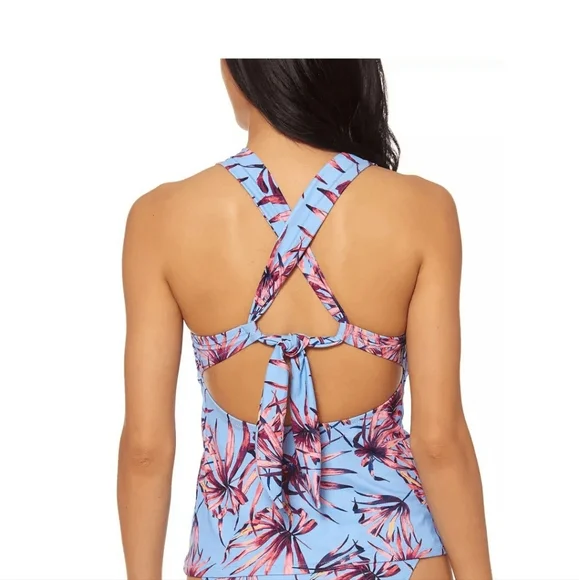 JESSICA SIMPSON Smocked Tankini Swim Top & Matching Bikini Bottom Botanical XL - Picture 3 of 16